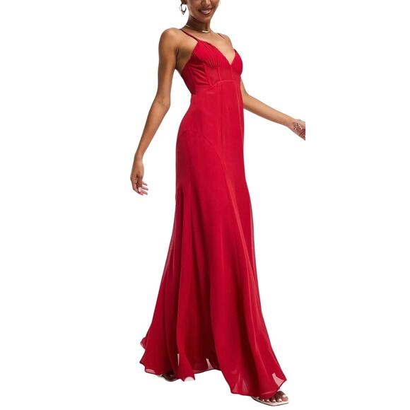 ASOS DESIGN Maxi Dress Women's 10 Ruched Bust Chiffon Paneled Corset A-Line NWT - Picture 1 of 11